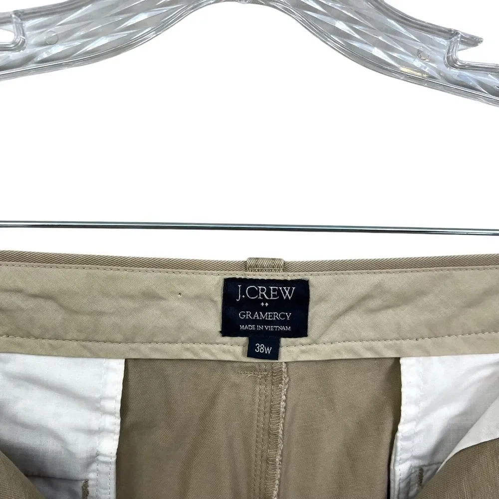 J. Crew Mens Chino Shorts Gramercy Flat Front Slit Pockets Zip Fly Tan Sz W38*